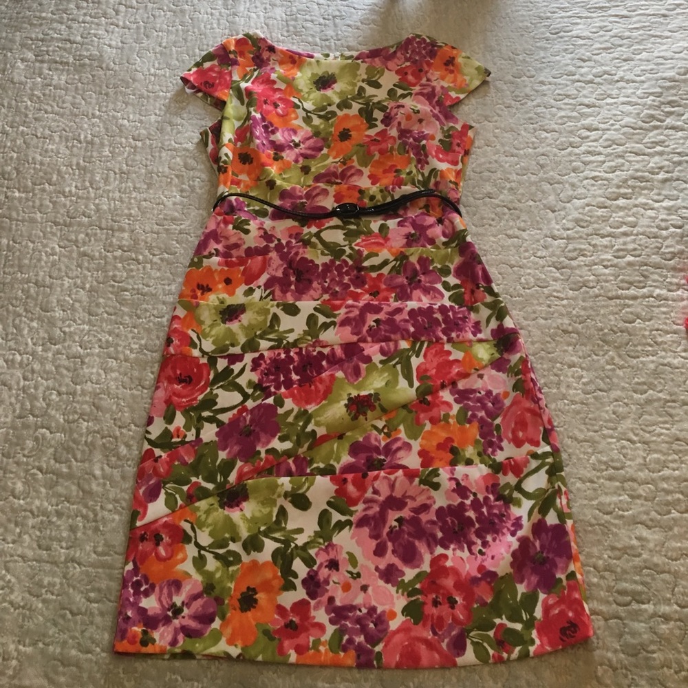 Macy's Floral Dress with Black Belt Size 10